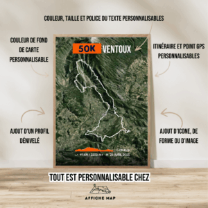 AFSTR0015c_Cadre Bois + personnalisation_49km_Grand Raid Ventoux 50K Affiche carte 50K Ventoux