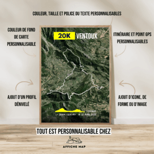 AFSTR0015d_Cadre Bois + personnalisation_28km_Grand Raid Ventoux 20K Affiche carte 20K Ventoux