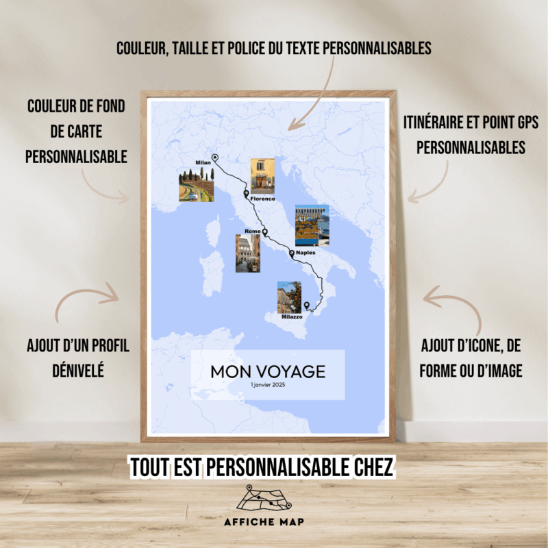 Affiche Carte Mon Voyage En Italie