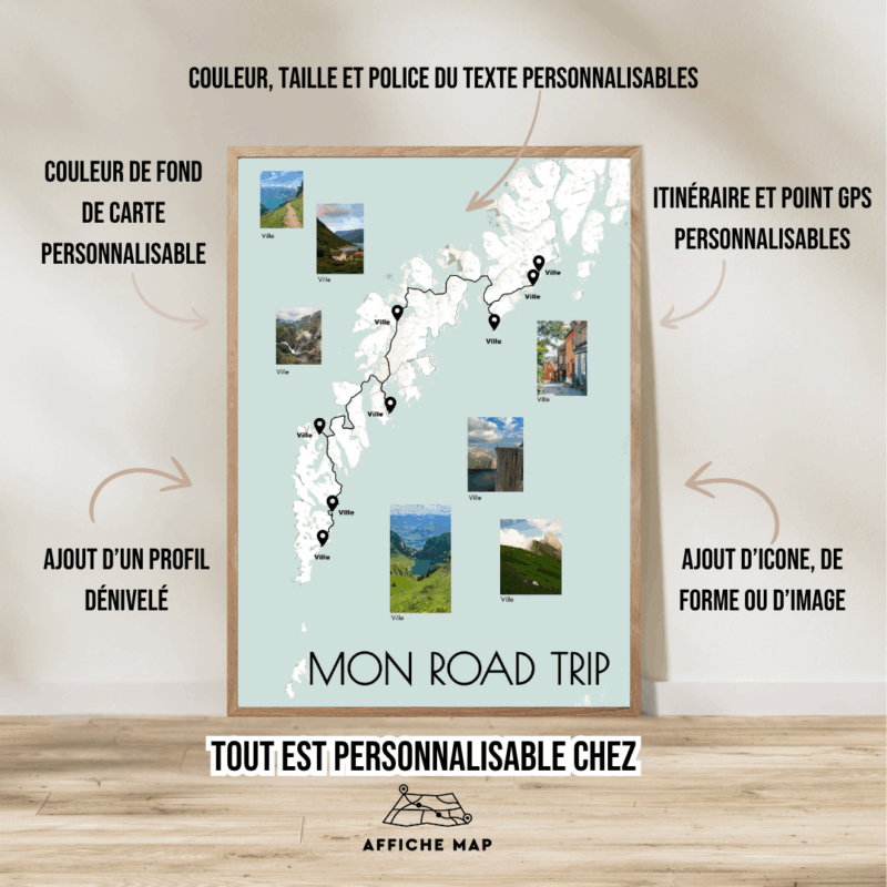 Affiche Carte Mon Road Trip En Norvège