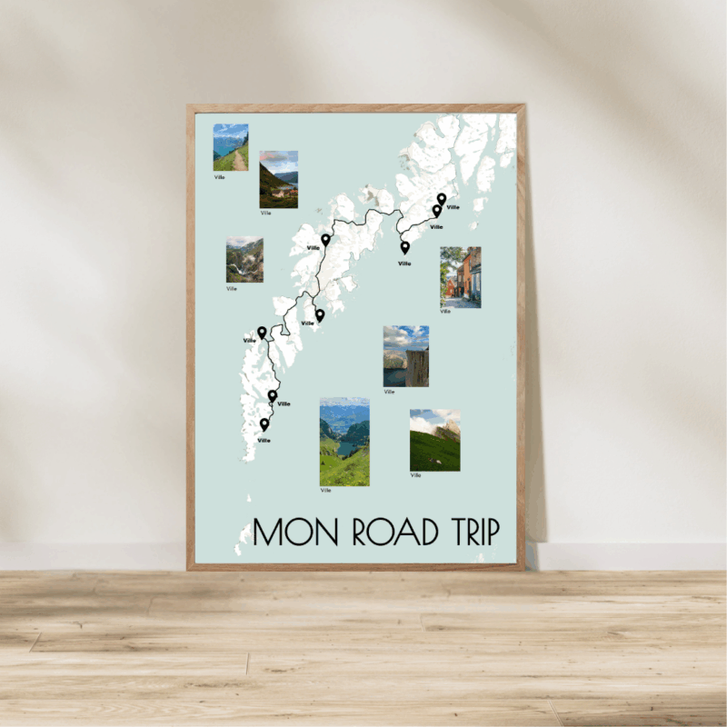Affiche Carte Mon Road Trip En Norvège
