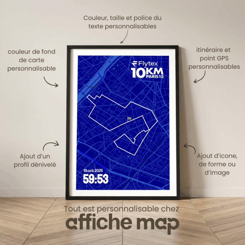 Affiche Carte Flytex 10km Paris15