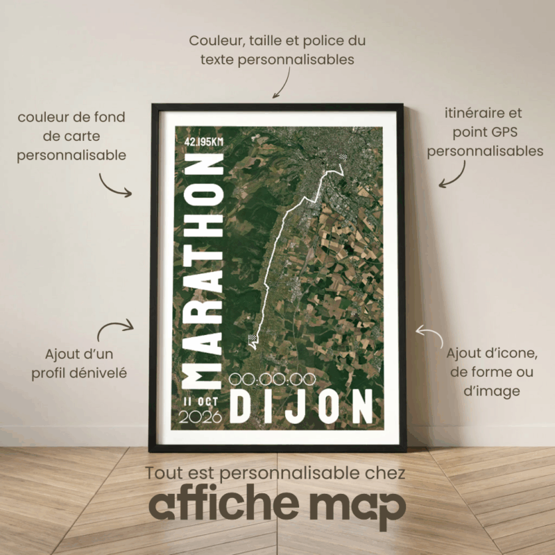Affiche carte marathon de Dijon