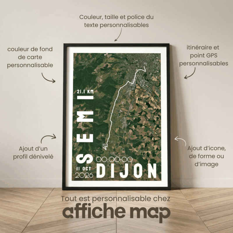 Affiche carte semi-marathon Dijon
