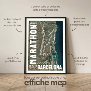 AFSTR00066_Cadre Noir_42.195km_MockupAvecTexte_Affiche Marathon Barcelone FR Affiche carte marathon Barcelone