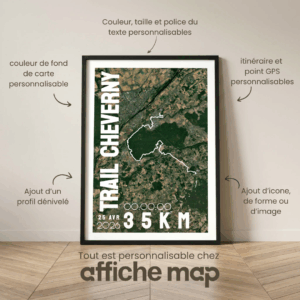 Affiche carte satellite Trail Cheverny 35km