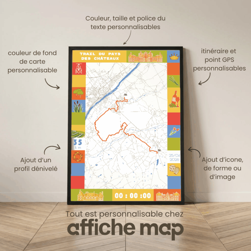Affiche carte Trail 35km Cheverny