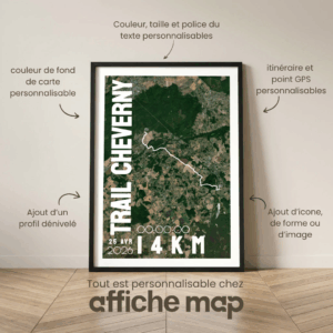 Affiche carte satellite Trail Cheverny 14km
