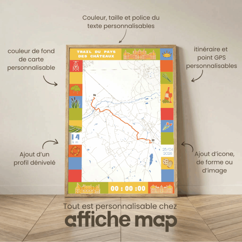 Affiche carte Trail 14km Cheverny