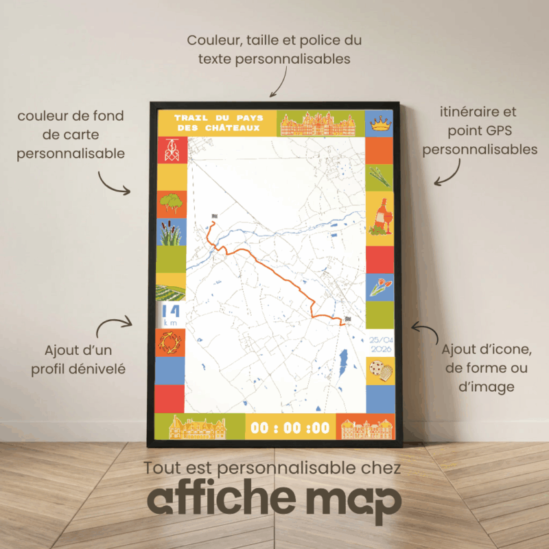 Affiche carte Trail 14km Cheverny